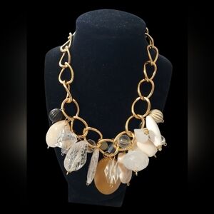 Elegant Gold and Cream Tone Stones Necklace